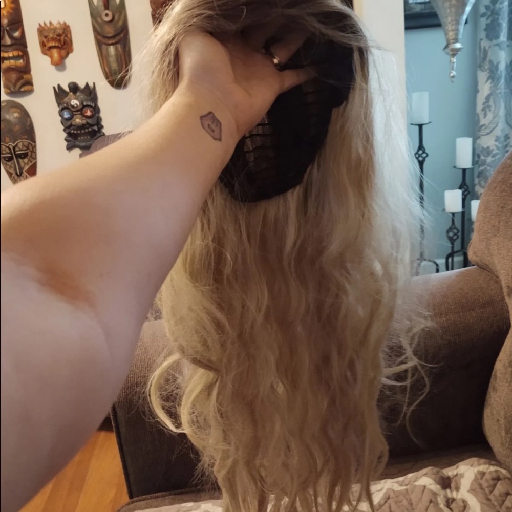Human hair long blonde wig